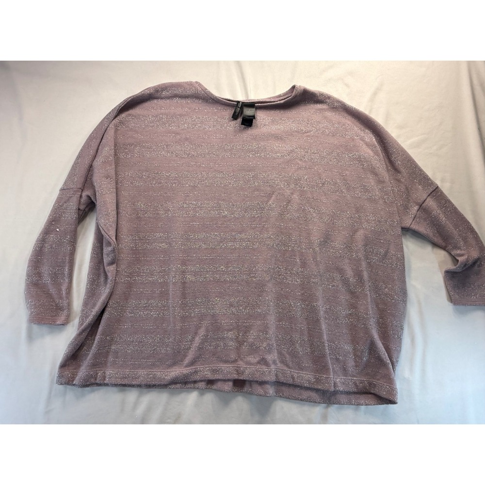 Bisou Bisou Womens M Purple Metallic Striped Knit Top Long Sleeve Shimmer Shirt